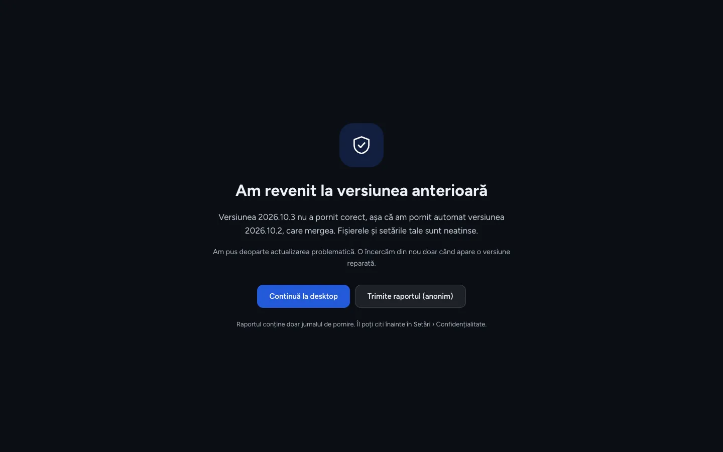 Nyra OS: after a failed update, the computer went back to the previous version on its own